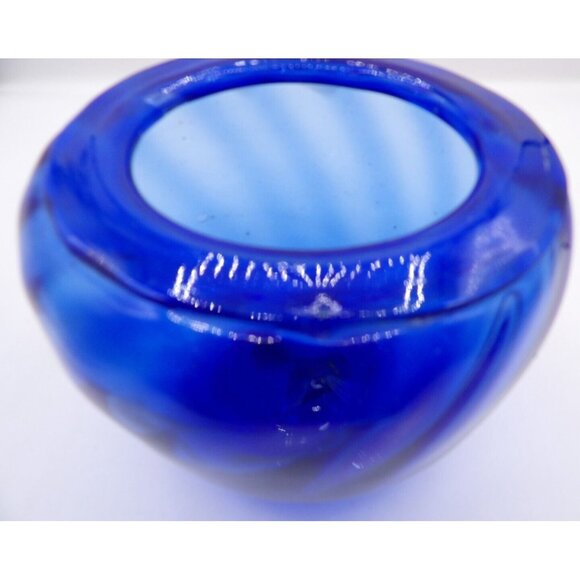 Flower Bowl- Blown Glass- Cobalt Blue- Swirl Pattern - Picture 3 of 6